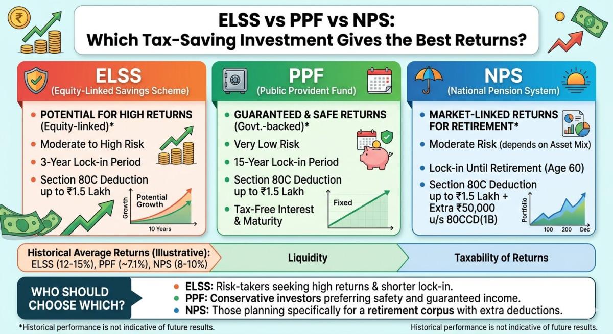  ELSS vs PPF vs NPS: Which Tax-Saving Investment Gives the Best Returns?