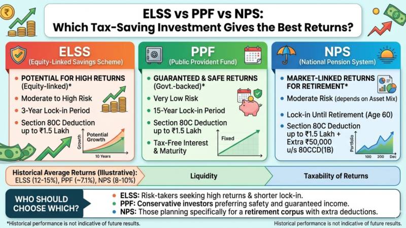  ELSS vs PPF vs NPS: Which Tax-Saving Investment Gives the Best Returns?